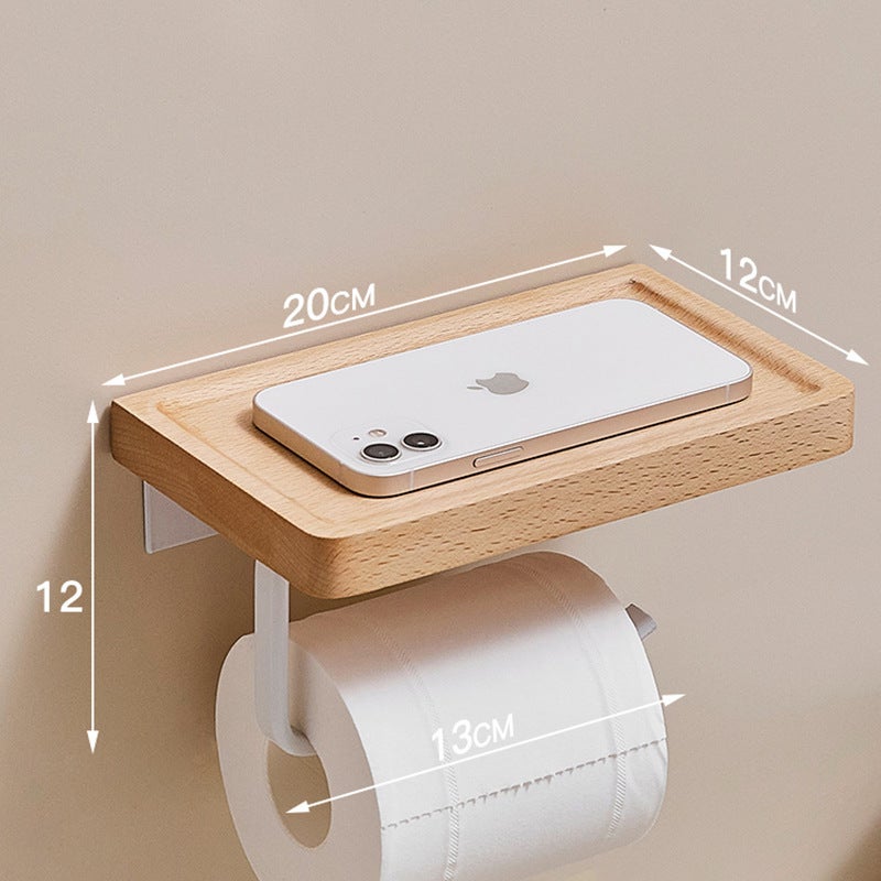 Punch-Free Bathroom Tissue Box Rack Toilet Creative Japanese Bathroom White Solid Wood Paper Roll Rack Wall-Mounted - Image 4